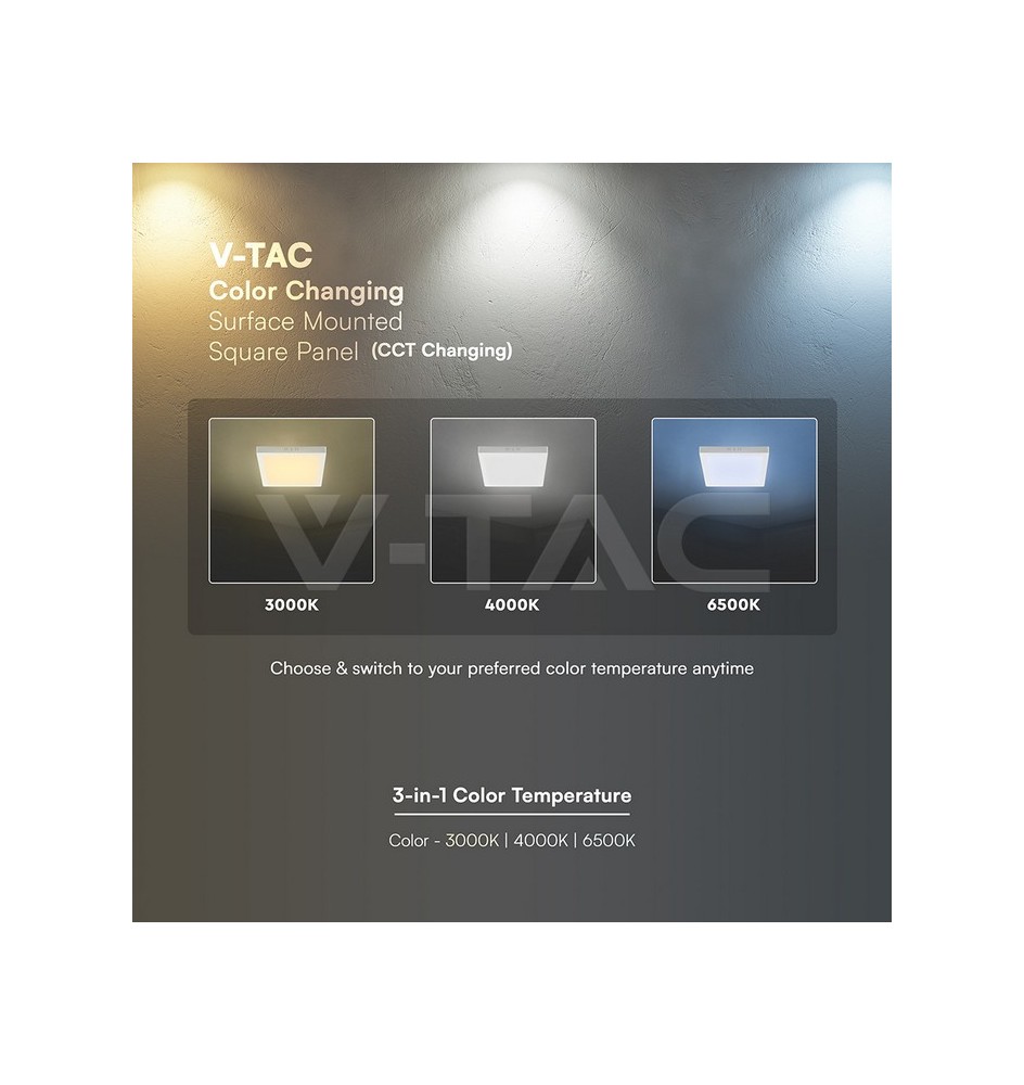 Painel LED V-TAC 18W 3CCT 1980Lm Q SURFACE IP20